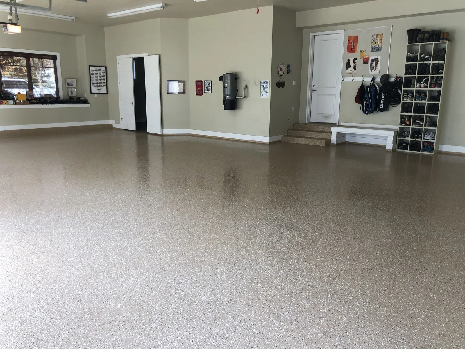 Flake epoxy garage floor coating installed by Complete Concrete Coatings in a Utah home
